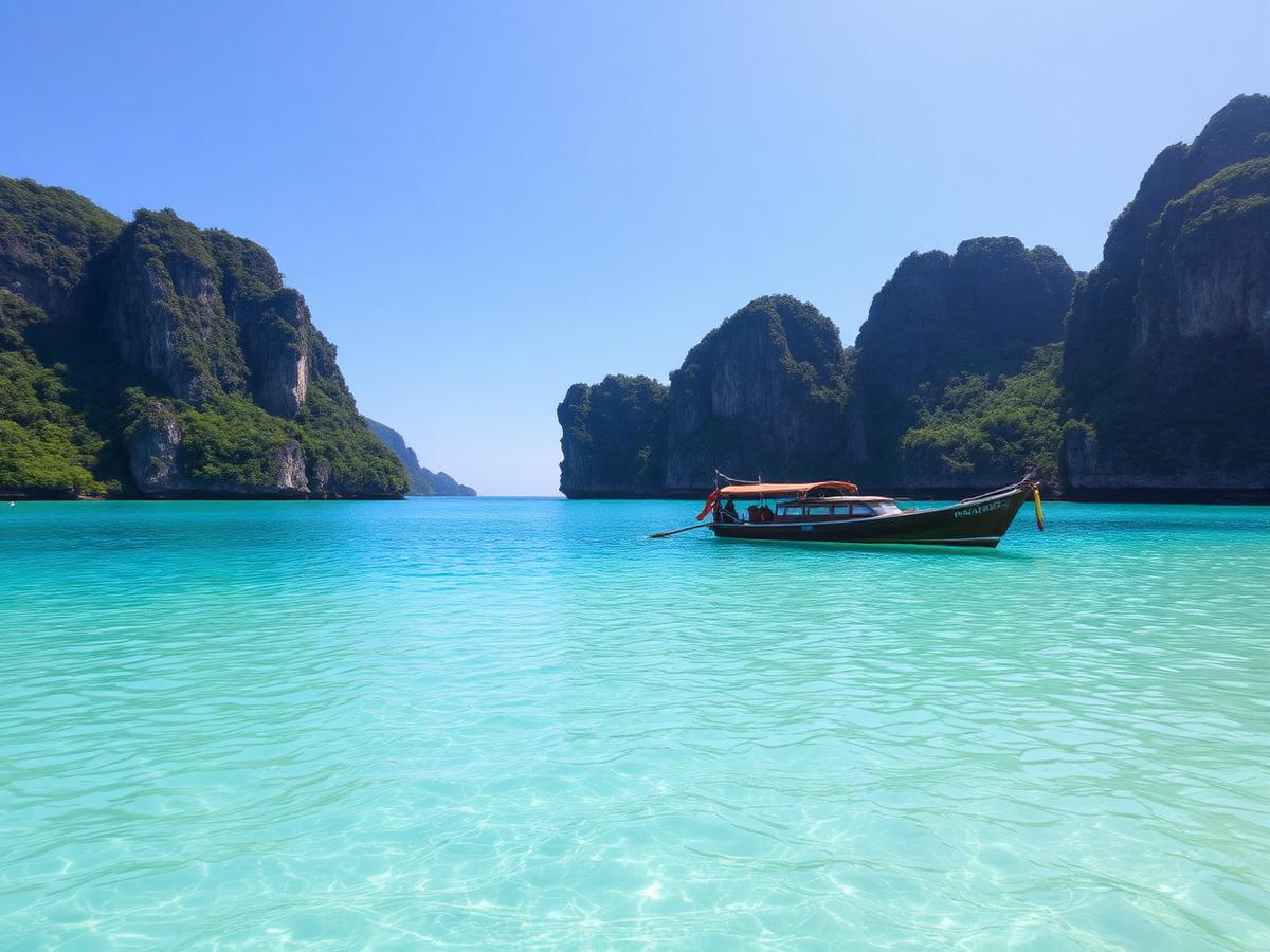 Turquoise water and a longtail boat near Koh Samui